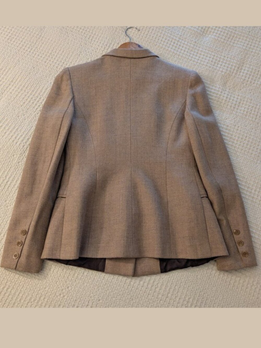 Beige Wool Herringbone Blazer - Picture 5 of 9